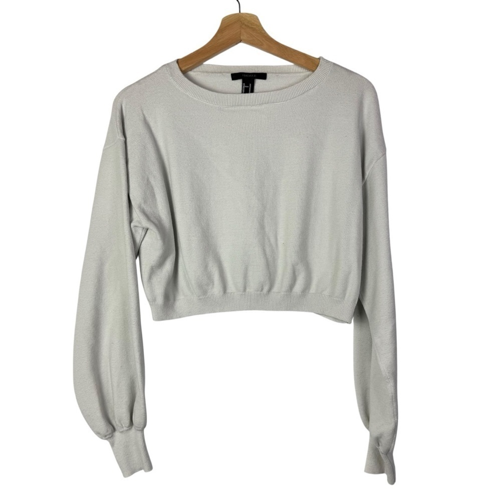 Forever 21 White Balloon Sleeve Crop Long Sleeve Top M